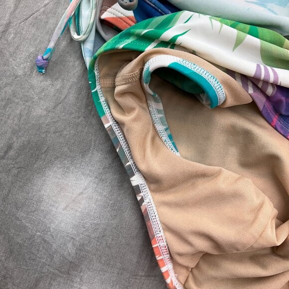 Cacique SWIM Suit Women 20 Pink Blue Palm Tropical Modest Layer‎ Bra 1pc - Picture 4 of 11